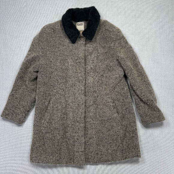 VTG Hilary Radley Wool Mohair Blend Coat Faux Fur Collar Gray Black Chest 43" - Picture 1 of 12